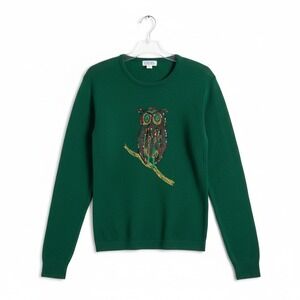 Cycles by Saxony Green Owl‎ Sequined Embroidered Sweater, Vintage Orlon, Large